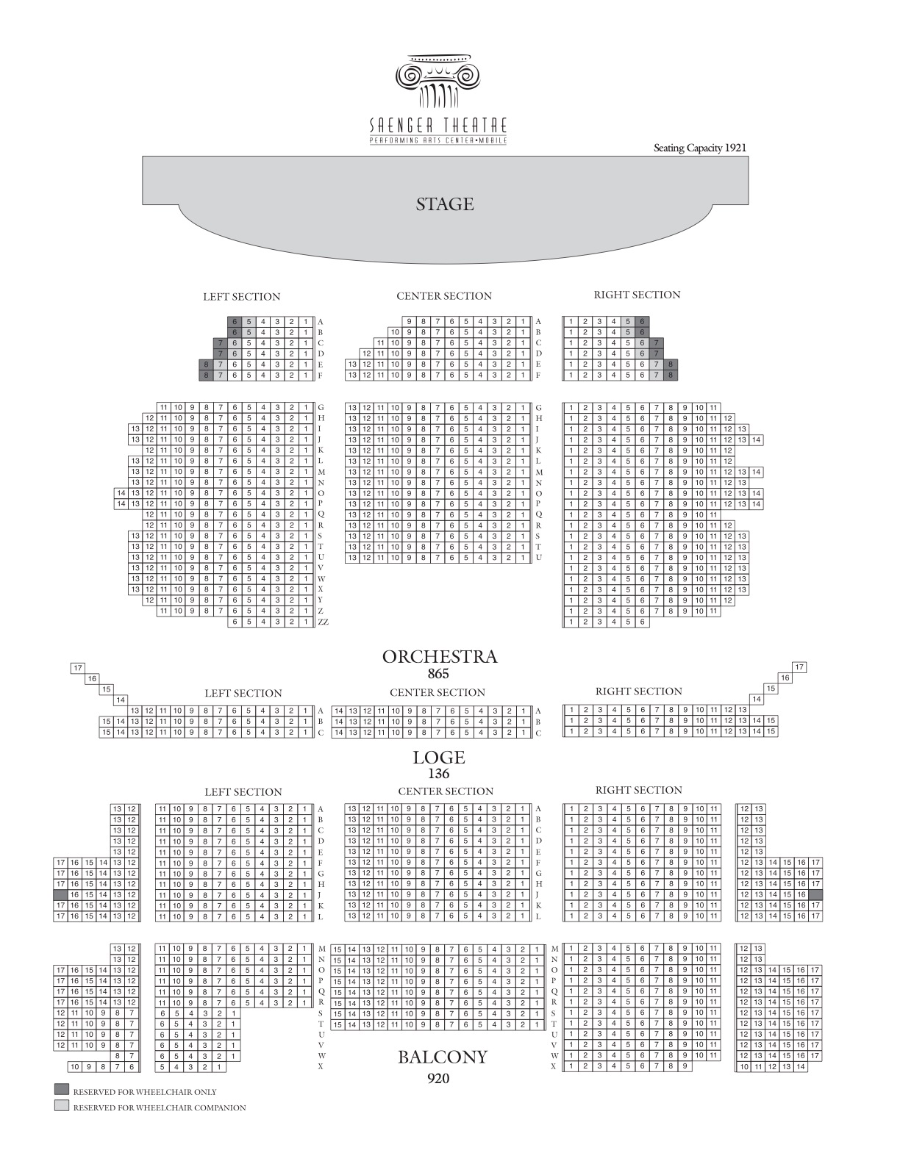 Saenger Theatre black and white seating chart